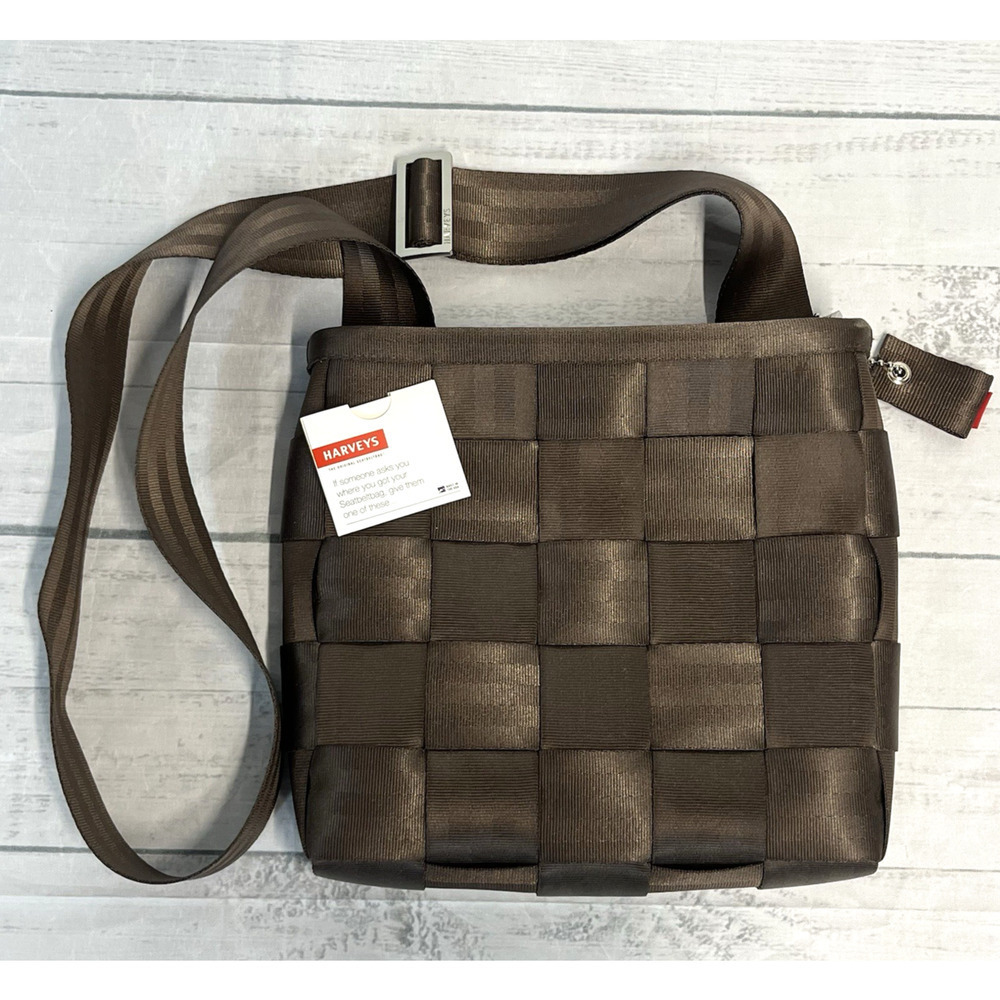 Harveys Seatbelt Purse Crossbody Bag Brown Chestnut Expresso 10"x10" Zip Closure